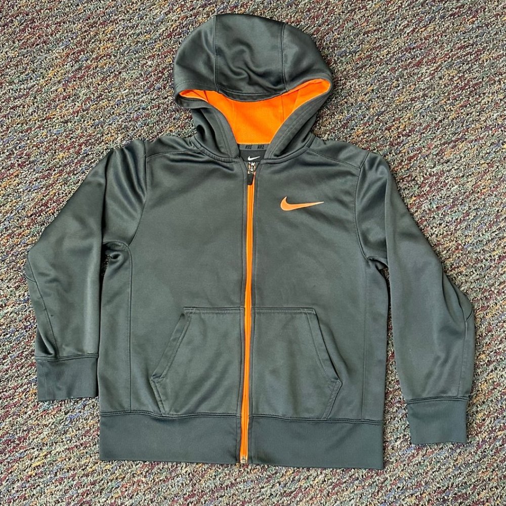 Nike Therma-Fit Zip Jacket, Black w/ Orange Accents, Youth Medium